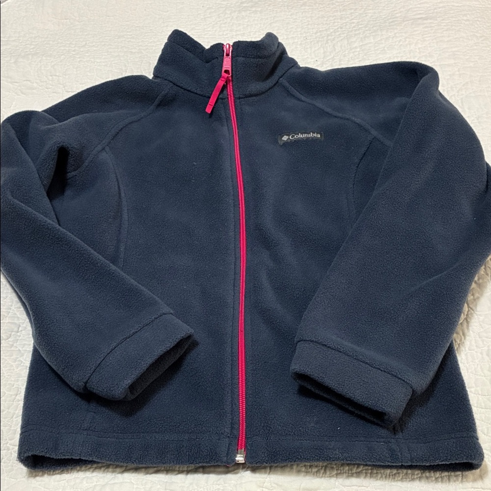 Columbia Dark Blue Fleece with Bright Pink Zip, M
